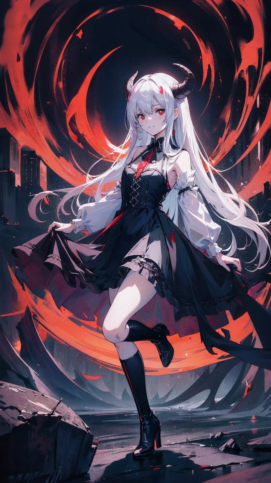 , Perfect Eyes, Soft Light, high quality, 4K resolution, masterpiece: Fine skin, Attention to detail, 最high quality, Awards, Very detailed, high quality, devilの女王、Horned goat, Gothic Dress, Living in the depths of hell, Lava flow, Blue long hair, blue eyes, Red High Heels, Navy Blue Dress、Shadow Face　、Have a weapon、Staring at the audience with a look of fear、beautifulgirl、とてもcute天使、Pink Gothic Fashion、cute、baby face、smile、Long skirt、Black Long Boots、.(最high quality,4K,High resolution,masterpiece:1.2),Very detailed,Realistic:1.37,Spooky altar background,Dark fantasy,Red color scheme,Ominous atmosphere,Eye-catching,Anatomy of a story,Anime Style,Concept Art,beautifulAttention to detail顔と (((Red eyes ))),A terrifying ritual ,devilの儀式,Premature death,Inappropriate behavior,クレイジーなsmile,Scythe Face,Girl Monster, beautiful繊細な顔立ち, Sharp Eye, Sharp Fangs, pale Skin, Dark Background Cinema Lighting, Dramatic Shadows, Gothic style, Spooky atmosphere, Dark fantasy, One person&#39;S, Please open your mouth wide, Open your mouth and baring your teeth,Sharp teeth like a beast, Wide lips, Very wide mouth, Red cheeks, ,(Blood splatter:1.4),Scary smile, smile,Angel Design, TwiSted smile、Bloody、Head bleeding,,,,,、Blood splatter、,(Blood splatter:1.4),skull,devil&#39;gun,Horror Style, ((Fantasy Sweet Ta Frill Pink Costume)), ((Flowing blonde hair)), ,(Blood splatter:1.4),Female Curves, Sexy flat stomach, Perfect hands, Perfect anime character face, (Pink Tata Dress)), Standing, ((邪悪なsmile)), ,(Blood splatter:1.4), Steam circulation, Moonlight Illumination, night lighting, (Blood splatter:1.6),アニメAngel Design, TwiSted smile、Bloody、Head bleeding,,,,,、Blood splatter、,(Blood splatter:1.4), skull,Gothic architecture、Western architecture、ファンタジーのworld、,Victorian city, Skeleton Gas Light,Absurd, High resolution、 ((Tabletop)), ((最high quality)), (Very detailedな), ((Very detailed)), (beautiful), ((cute)), (NFSW:1.8), One personで,(:1.6)、(world&#39;最も恐ろしく不気味なdevilの少女:1.5)beautifulface、Full Body Ezbian、pale, beautiful肌、beautiful金の髪、smile gently、Dark building ruins、(snow white&#39;Frill dress:1.3)、(The dark ruins are stained with blood:1.3)、Low angle full body shot、(少女は血の池の中にStanding:1.5)、(The ground is full of blood:1.3)、(The girl lost a lot of blood.......:1.3)、(クレイジーなsmile:1.6)、Spirits、(Blood dripping from the mouth:1.3)、
