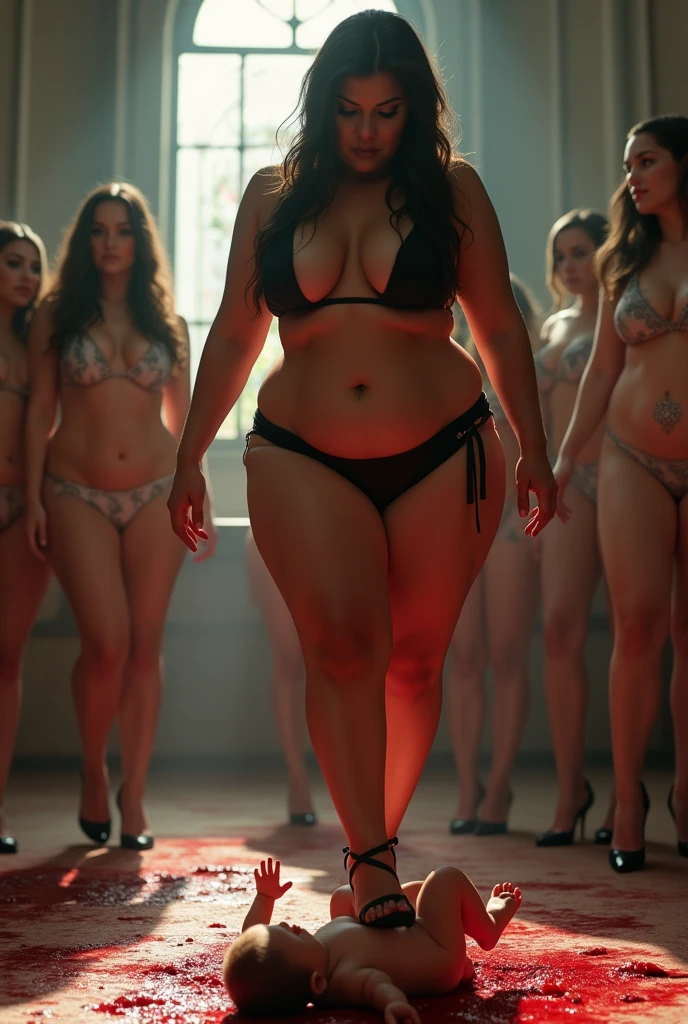 masterpiece, best quality,1girl, ((young girl)), shiny skin, (thin waist), ((curvy)), ((wide hips)), ((small size)), hot, soft natural lighting, reflections, bright illuminations, full body, ((pasties back )), big long black hair, tomoko, sexy,im figure, Detailed green eyes, Detailed face, Detailed eyes, tomoko kuroki, watamote,
