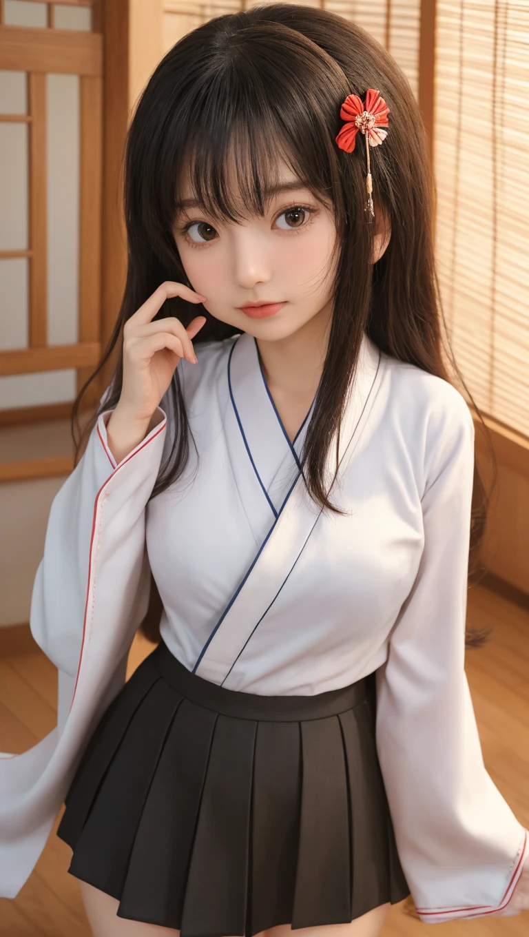 Arab-asian woman in sailor's uniform sitting at table, wearing japanese school uniform, of a  posing, japanese girl , Cute , Japan , Young Pretty Gravure Idol, Young Gravure Idol, Realistic Young Gravure Idol, Young skinny gravure idol, Young Sensual Gravure Idol, a hyperrealistic , Sailor Uniform