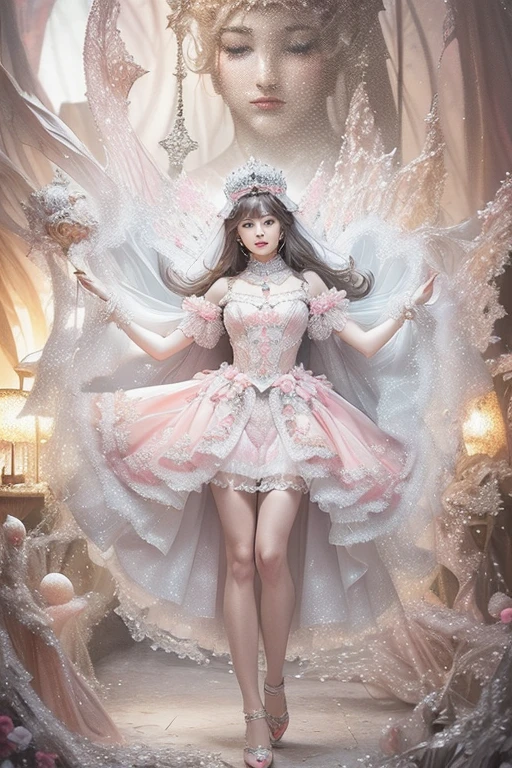 ultra detailed, 1 princess, divine clothes, perfect goddess, coquette, full body, love, cookies, white, rosado, 8K