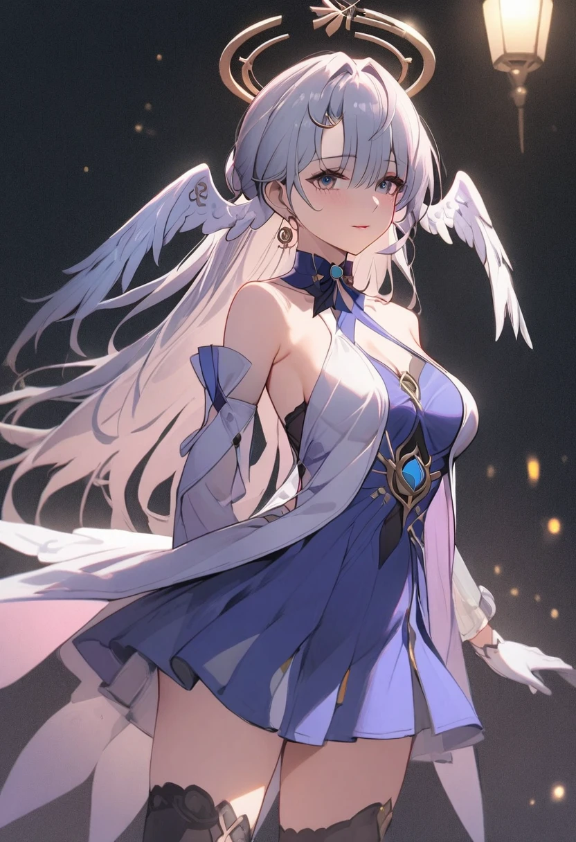 1Fille, vêtements japonais, Queue de cheval ,cheveux blancs, yeux violets, cercle magique, Feu bleu, flammes bleues, Fond d&#39;écran, paysage, Sang, Sang splatter, Profondeur de champ, nuit, particules légères, Rayons de lumière, Éclairage latéral, cuisses, Destin \(Série\), impact genshin, ****, veste ouverte, jupe, hauts de cuisse, nuage