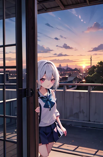 {master part}, {extremely high quality},1 girl,escola_uniforme,Sunset,大きい胸、