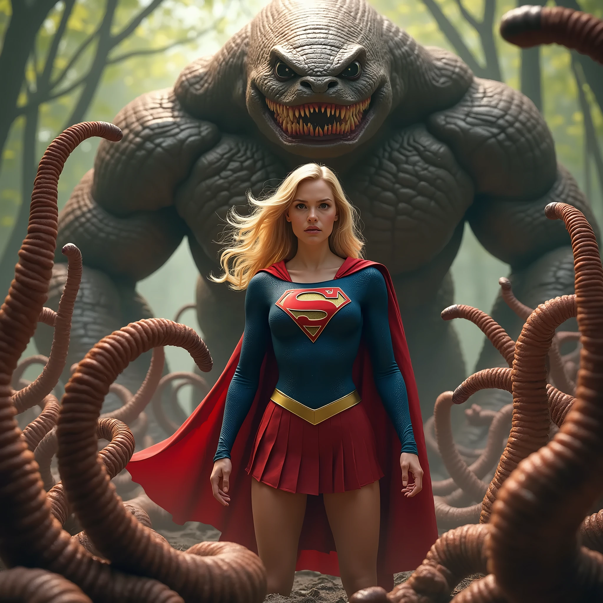 I was pinned down by a hideous monster.、Supergirl asks for help, whole body, Small breasts