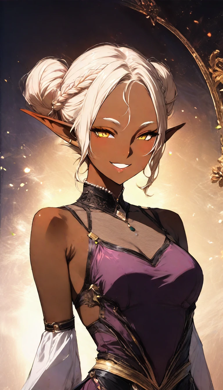 (pov Swimwear style) (beautiful body), (black skin, solo:2, 1000 yo, Braid pink hair long hair cool elf woman, cool gray eyes, ecstasy smile, love mode, small tits), (in a sexy:1.5 detailed bandeau swimsuit, Ruby double exposure:1.1), break, in the Swimsuit contest venue, background detailed beautiful Coast, BREAK, perfect anatomy, masterpiece, best quality, 16k, beautiful detailed love, sexy, daydreaming expression.