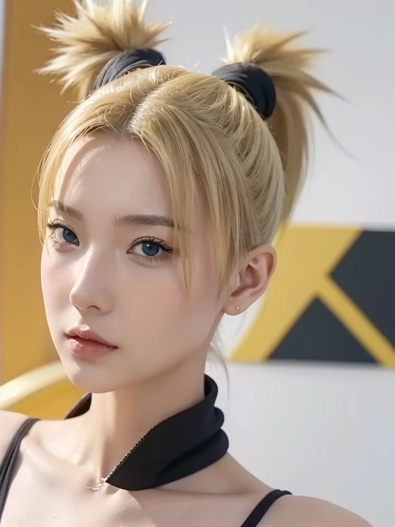 Temari standing yellow hair four ponytail,Very beautiful And the body is nice tiktok video, talking , very cute features, cute features, 8 k ultra realistic, live footage, iphone video, live, real footage, trending on artstatoon, four ponytail 