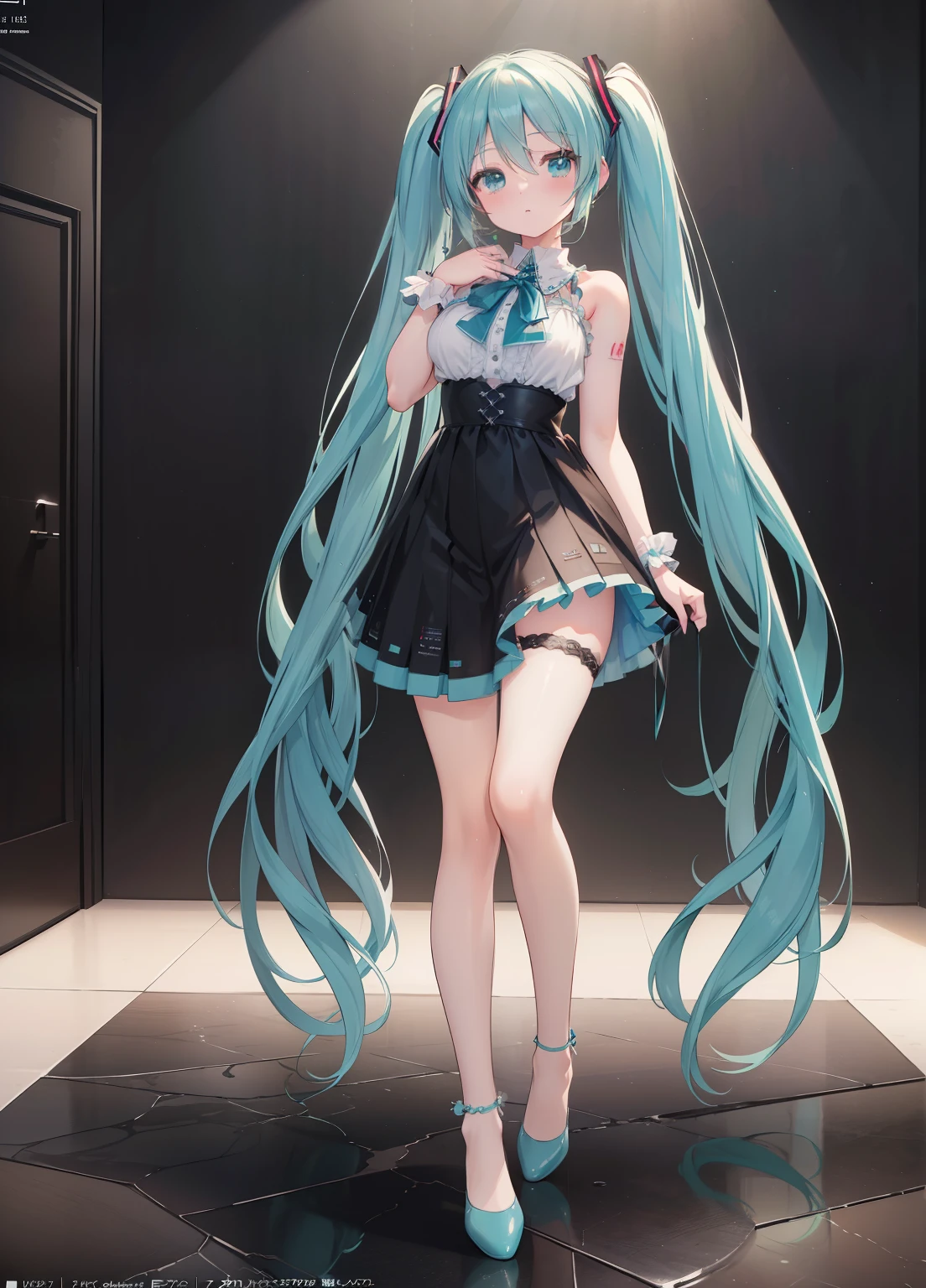(masterpiece、Best Quality、Best Quality、Official Art、Beautiful and beautiful:1.2)、(One person:1.3)Hatsune Miku、Twin tails,Beautiful breasts,Model shooting style, (Highly Detailed CG Unity 8K Wallpaper), Take full-body photos of the world's most beautiful works of art, Medieval Queen, Green Veil, Dark Skin Tone, Black women, Gold crown, diamond, Medieval architecture, Professional, majestic oil painting by Ed Blinky, Athi Gairan, Studio Ghibli, Jeremy Mann, Greg Manchess, Antonio Moro, Trending on ArtStation, Popular on CGSociety, Complex, high detail, Sharp focus, dramatic, Photorealistic Painting Art by Midjourney and Greg Rutkowski