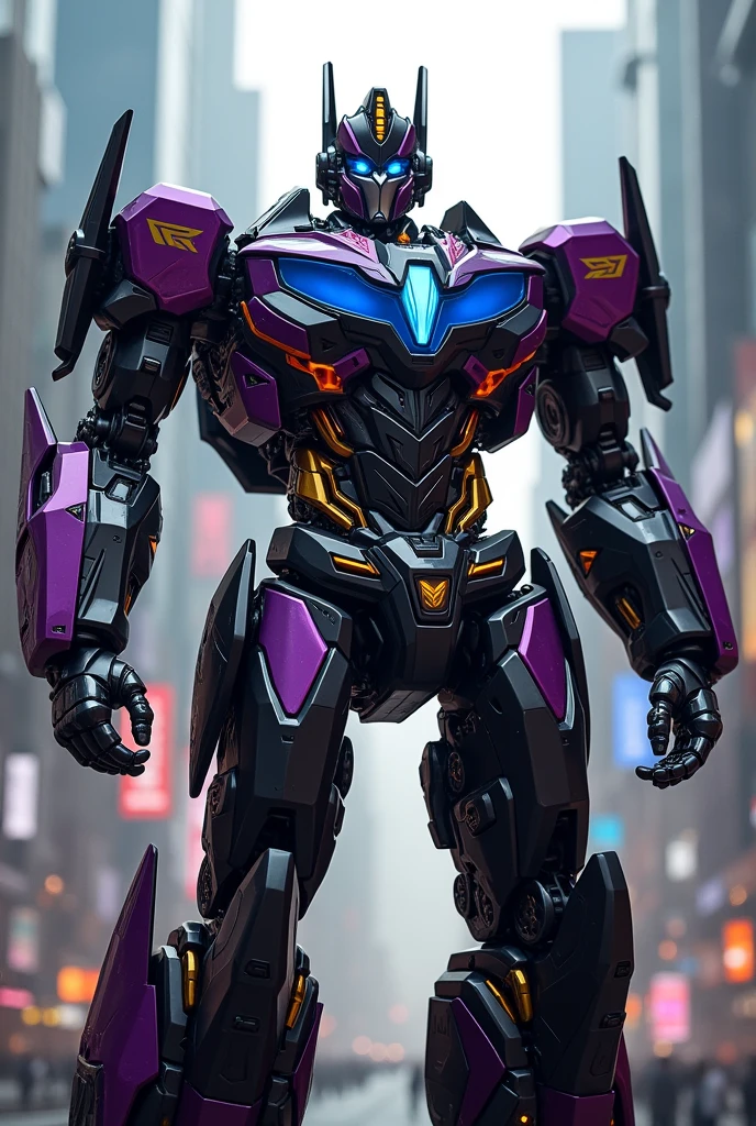 (side))，((Mecha))，Purple、gray shell，，(The dark gray and purple mech exudes darkness in its design. 