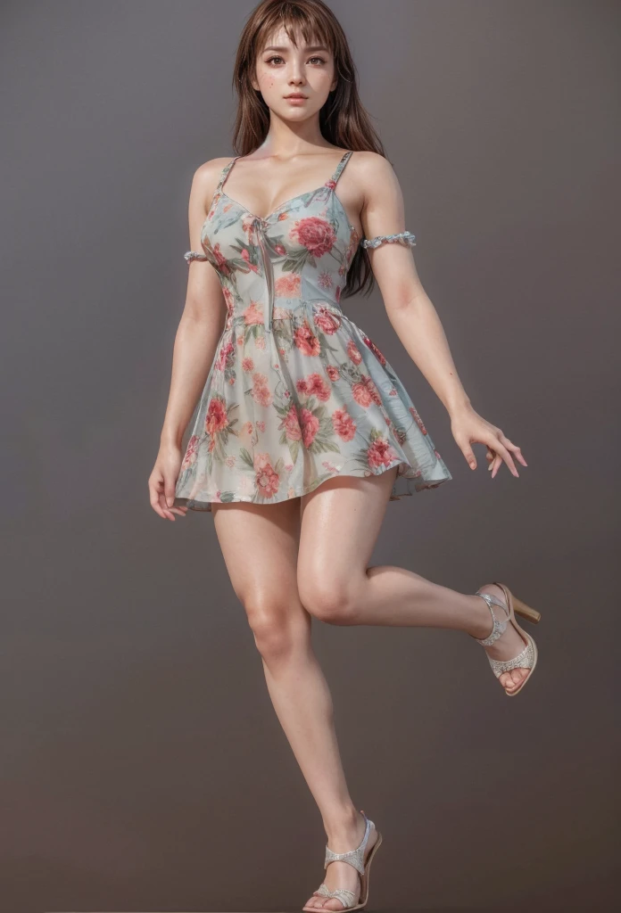 arafed woman in a pink dress and stockings is posing, a 3D render inspired by Esaias Boursse, deviantart contest winner, conceptual art, 3 d render of a full female body, she is dancing. realistic, curvy figure, realistic shaded perfect body,
