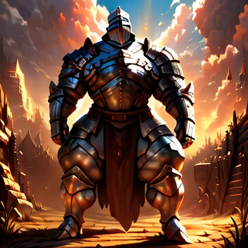 High res, shading,((knight)), medieval city background, sunlight, clouds,((black loincloth)) ,((femboy)), wide hips,((massive hyper ass)),((hyper massive thighs)), massive genitalia bulge, front view, full body,((extremely muscular)), standing 