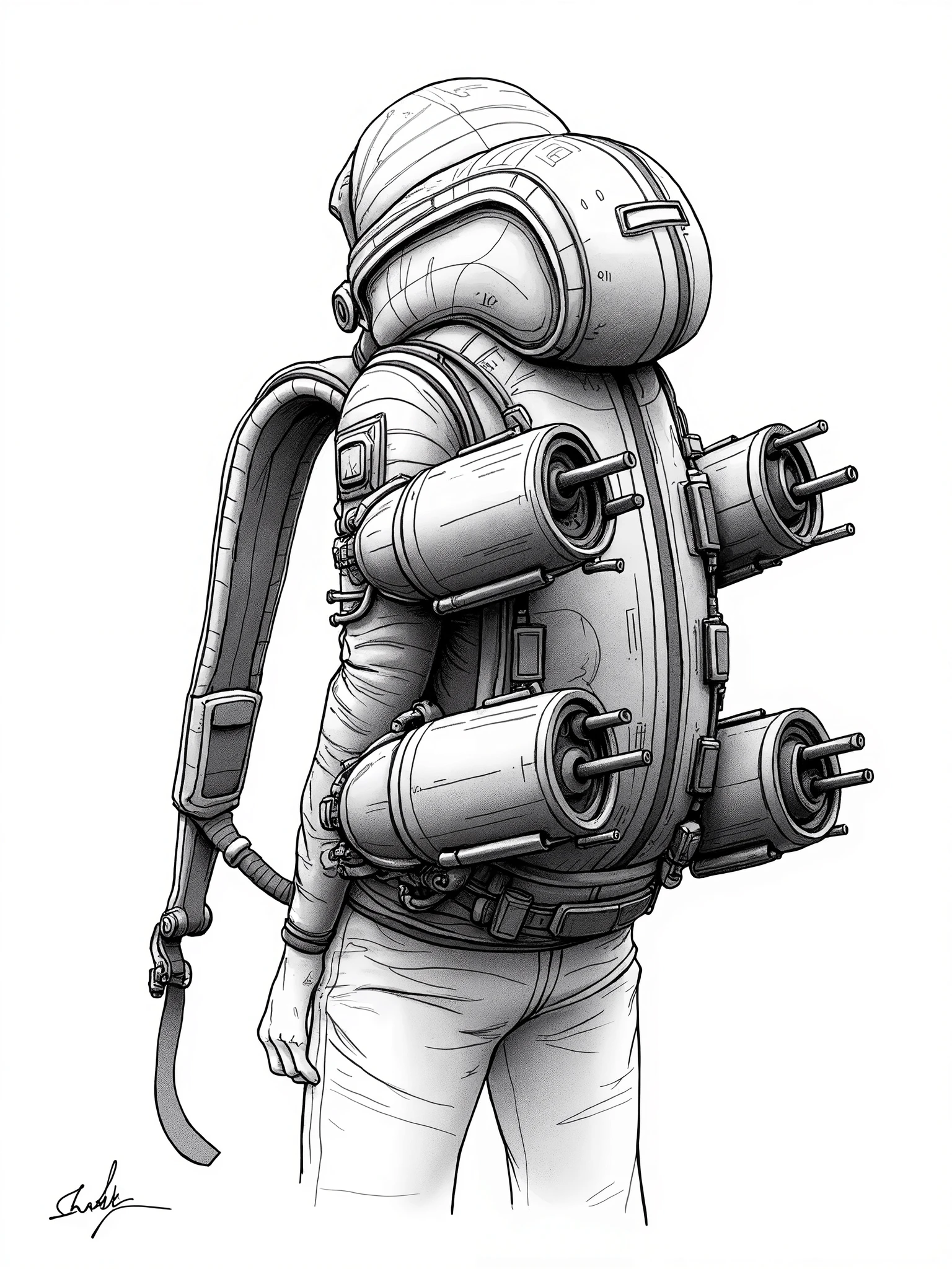 a sketch of a transformable multifunctional backpack ,with internal led light a sketch drawn with pencil, to look inside, all its parts of the backpack