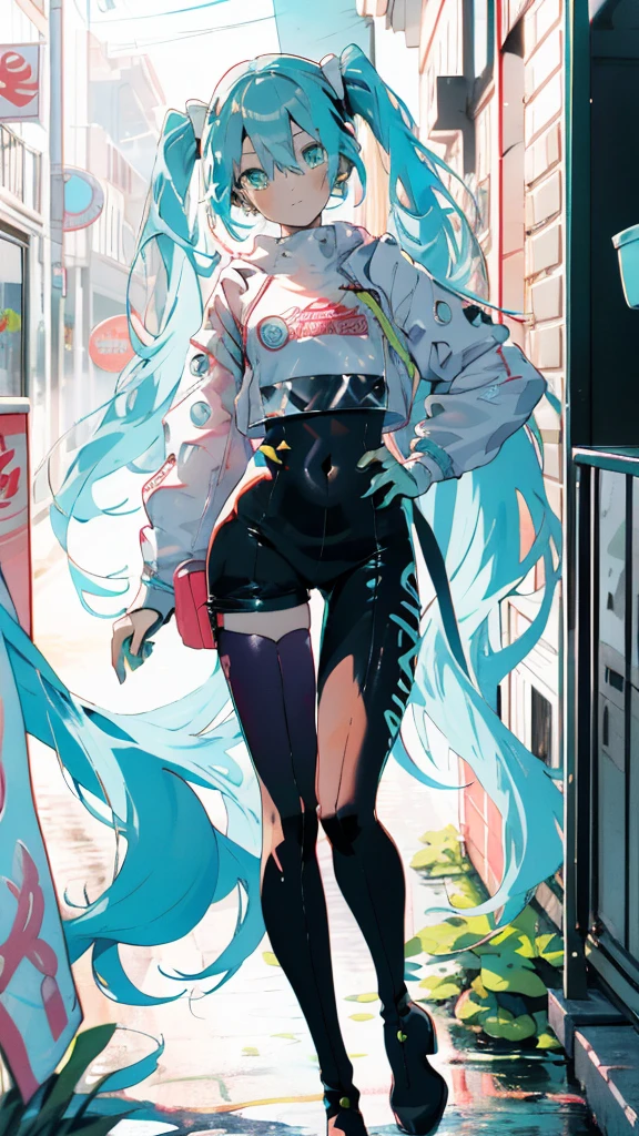 ((full body)),masterpiececolorful,The best quality in the best condition,Alone,One Girl,boots,Green Eyes,High resolution,View your audience,Stand on your own two feet,(( racing miku)) ，Hatsune Miku, Portrait of Hatsune Miku, Hatsune Miku Short Hair, Vocaloid, Hatsune Miku portrait, Mikudayo, 青緑色の髪のanime, Hatsune Miku Cosplay, Hatsune Miku's Face, animeスタイル4 K, anime, 魅力的なanime，midjourney，Colorful portraits