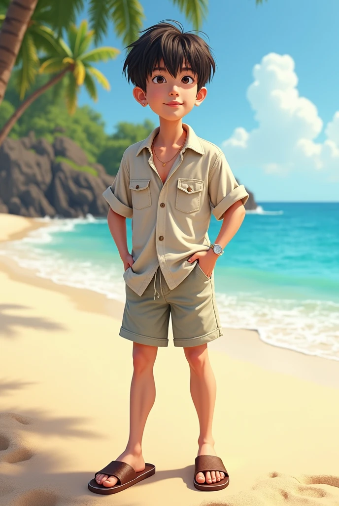 movie picture quality,A little boy swims in the sea with a koi in his arms,short detailed hair,Denim suspenders,The barefoot,depth of fields,high light,Real light,Ray traching,oc rendered,Hyper-realistic,best qualtiy,8K,Works of masters,super-fine,Detailed pubic hair,Correct anatomy,sharp focus on eyes,Bokeh,Facial features are carefully depicted