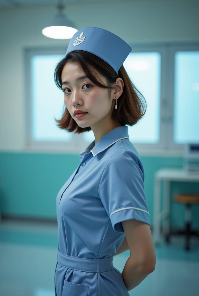 (Practical, photo-Practical:1.37), (masterpiece), (Best quality:1.4), (Ultra-high resolution:1.2),(RAW photos:1.2), (Clear focus:1.3), (Face Focus:1.2), 

(A girl wearing a detailed nurse uniform and nurse cap:1.4), (Open your legs), (From the side:1.3), (Hospital:1.5), full, rest,
(Medium breasts:1.27), (lol:1.1), (Brown Bob Hairstyle:1.3), scenery, (20 years old),  (Lovely),  Photon Mapping, (spotlight), night, Fine details, Vivid details, hyperPractical, (NSW Sports Federation:1.5)