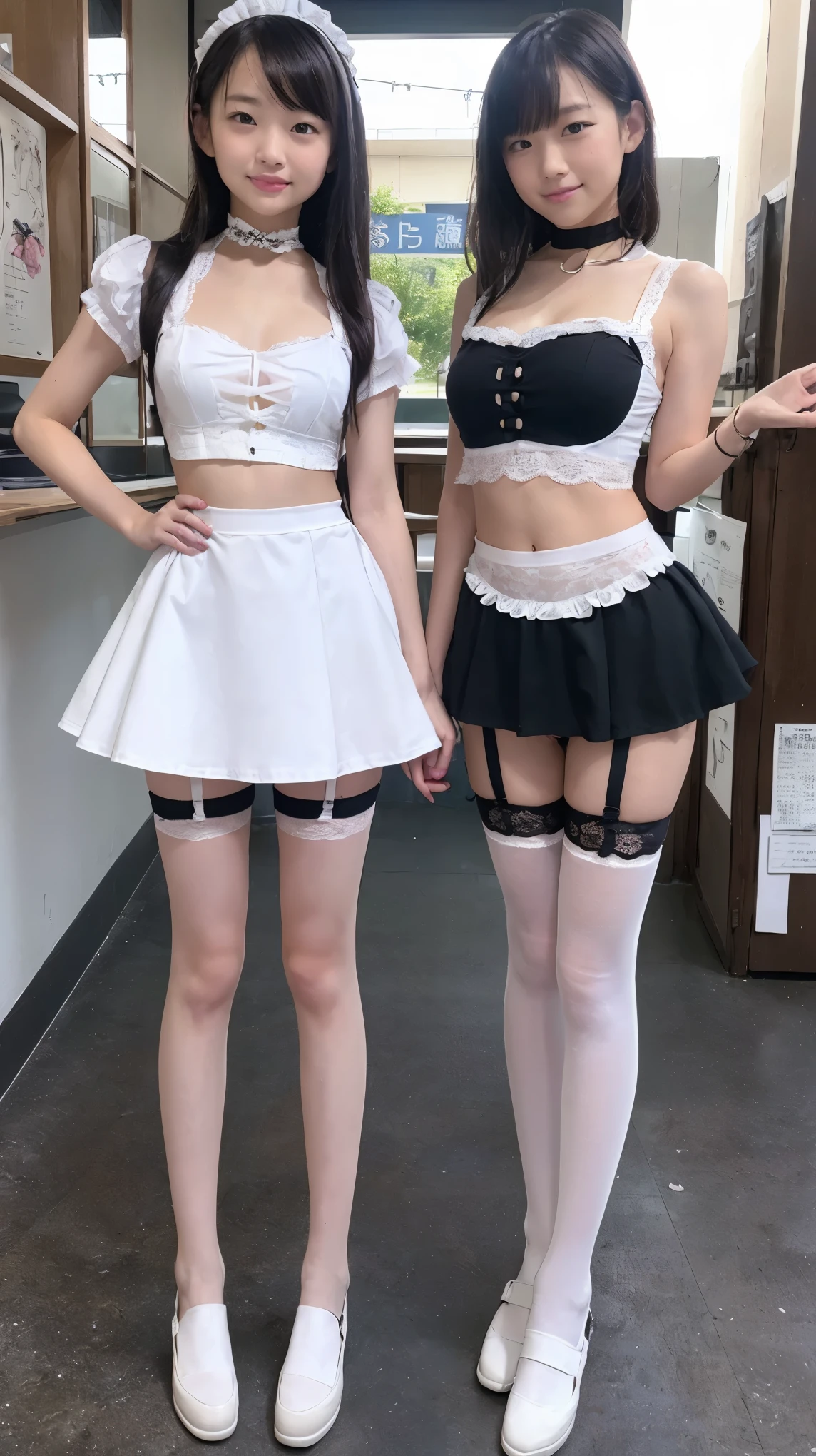 ((美少女Maid店員1人が 自分のUnderbustを見せる:1.5))、(((Underbust:1.8)))、( girl、10th Generation、student、young子、cute、girl:1.5)、Maid、Maid服、Frills、Head Ornament、whiteいつば、whiteいFrills、miniskirt、mini skirt、mini skirt、Frillsスカート、cuteスカート、((belly button:1.2))、(Crop top)、Short-length clothing、(Underbustを露出して卑猥なデザインのMaid服:1.1)、Only the chest is exposed、Unique and original costumes、(Garter belt)、tights、panties、卑猥なpanties、Transparent、embroidery、食い込みpanties、thong、pink、white、black、Name tag、apron、Round 1、Choker、Lead、young、girl、student、part-time job、Maid店員、Japanese、(smile)、bangs、Very short hair、((Full Body Shot:1.******ur 、Knitted clothing、Tight clothing、Clothes that show your body lines、(((Stand with legs apart:1.5)))、((Stand with your legs apart:1.5))、Standing on tiptoes、Standing pose、((Weakened body:1.3))、(Skinny body type:1.2)、(Child&#39;s body shape:1.0)、(Child&#39;s body shapeだが程よく胸の発育が良い、Proportionate and firm breasts)、(Clothes or underwear with radical designs that are not proportionate to the body size:1.1)、Captivating inner thighs、Delicate、Slim body、thin、Thin arms、thin二の腕、Small hands、Narrow waist、Slim body、Center of chest、Round Breasts、Shining Breasts、Beautiful inner thighs、Shiny inner thighs、Captivating inner thighs、Showing off inner thighs、Grinning face、smile、secret、RAW Photos、Best Quality、Masterpiece、8k、detailed顔、detailed、detailed髪、detailed筋肉、超detailed、Ultra-high resolution、Genuine、indoor、会計table、table、date、customer、Master、Maid店員、Maid店員服、Only the chest is exposedMaid服、Transparent、Product receipt、Maidカフェ、Maid喫茶、Maid店、((The actual interior:1.0 ))、(nsfw:1.4)、