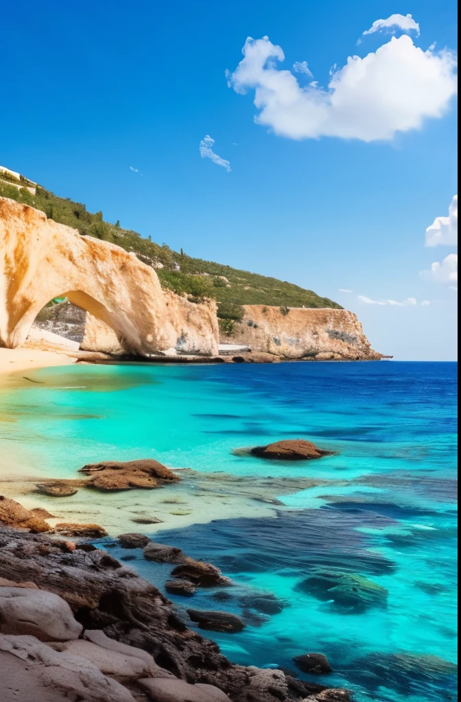 arafed view of a rocky cliff and clear blue water, a picture by Alexis Grimou, unsplash, les nabis, turquoise water, island with cave, view from the sea, puddles of turquoise water, blue waters, turquoise ocean, red sea, incredibly beautiful, azure blue water, clear blue water, white stone arches, cyprus