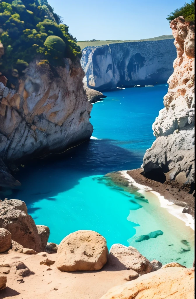 arafed view of a rocky cliff and clear blue water, a picture by Alexis Grimou, unsplash, les nabis, turquoise water, island with cave, view from the sea, puddles of turquoise water, blue waters, turquoise ocean, red sea, incredibly beautiful, azure blue water, clear blue water, white stone arches, cyprus