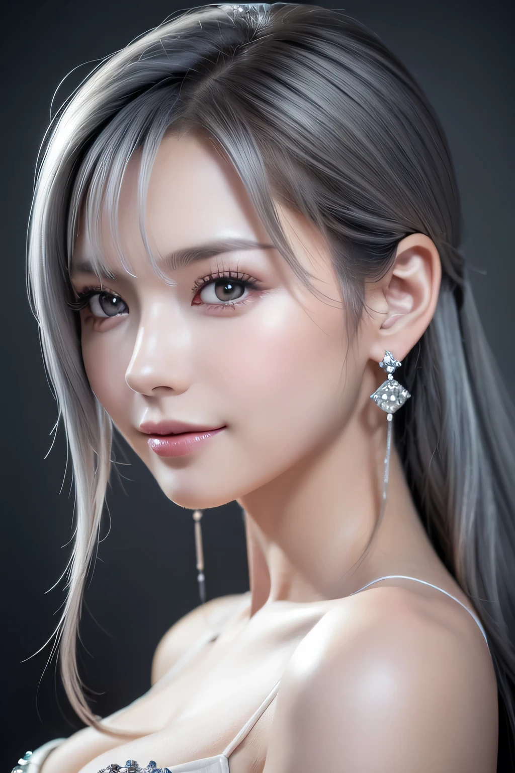 A woman with long hair and earrings posing for a picture - SeaArt AI