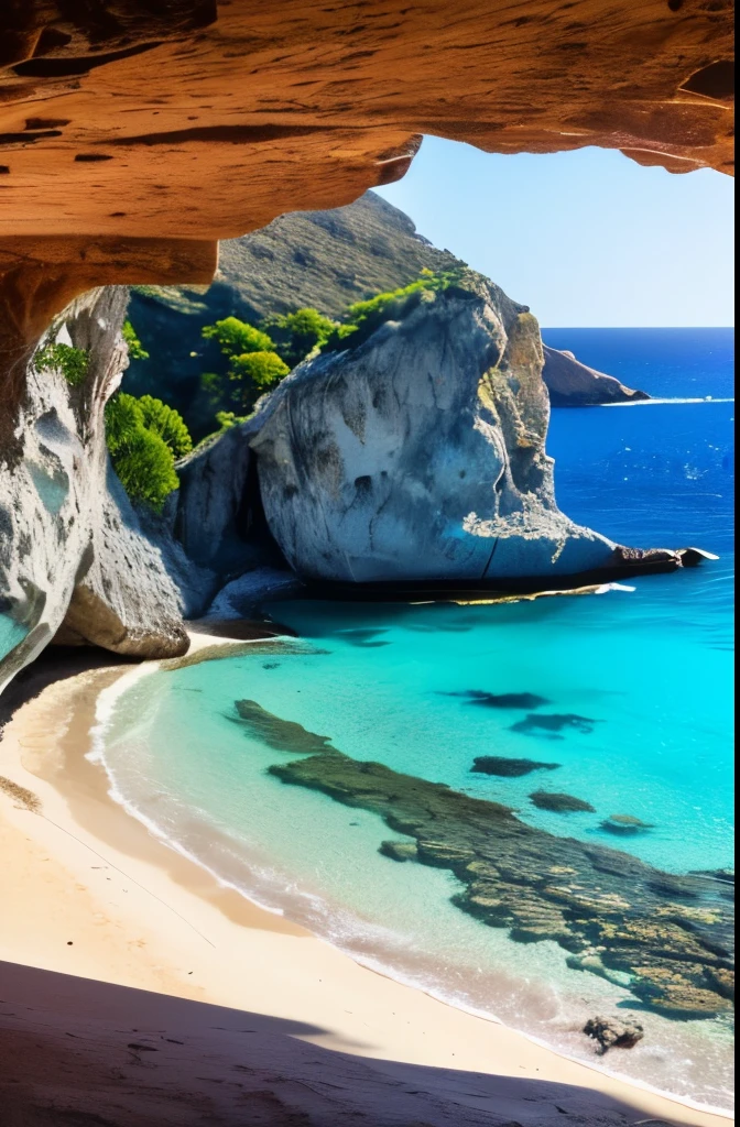 arafed view of a rocky cliff and clear blue water, a picture by Alexis Grimou, unsplash, les nabis, turquoise water, island with cave, view from the sea, puddles of turquoise water, blue waters, turquoise ocean, red sea, incredibly beautiful, azure blue water, clear blue water, white stone arches, cyprus