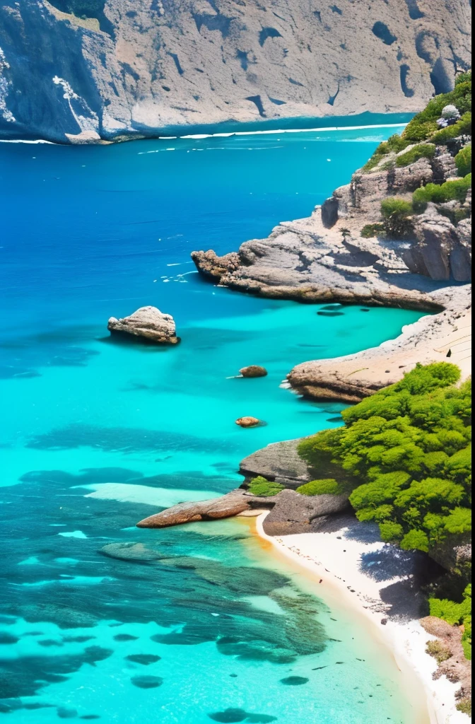 arafed view of a rocky cliff and clear blue water, a picture by Alexis Grimou, unsplash, les nabis, turquoise water, island with cave, view from the sea, puddles of turquoise water, blue waters, turquoise ocean, red sea, incredibly beautiful, azure blue water, clear blue water, white stone arches, cyprus