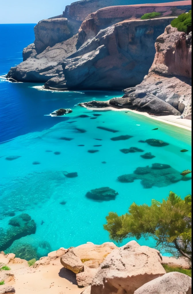 arafed view of a rocky cliff and clear blue water, a picture by Alexis Grimou, unsplash, les nabis, turquoise water, island with cave, view from the sea, puddles of turquoise water, blue waters, turquoise ocean, red sea, incredibly beautiful, azure blue water, clear blue water, white stone arches, cyprus