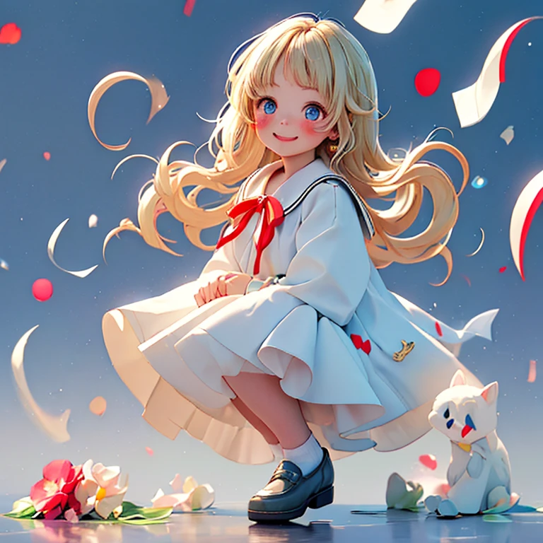 girl,blonde,blue eyes,White Dress,Red Ribbon Hydrangea,after the rain,rainbow,Look up at the sky,smile,The light spreads,White dress,Sailor collar,Long sleeve,Navy blue on the cuffs,Lines on the cuffs,loafers,Shortcuts,