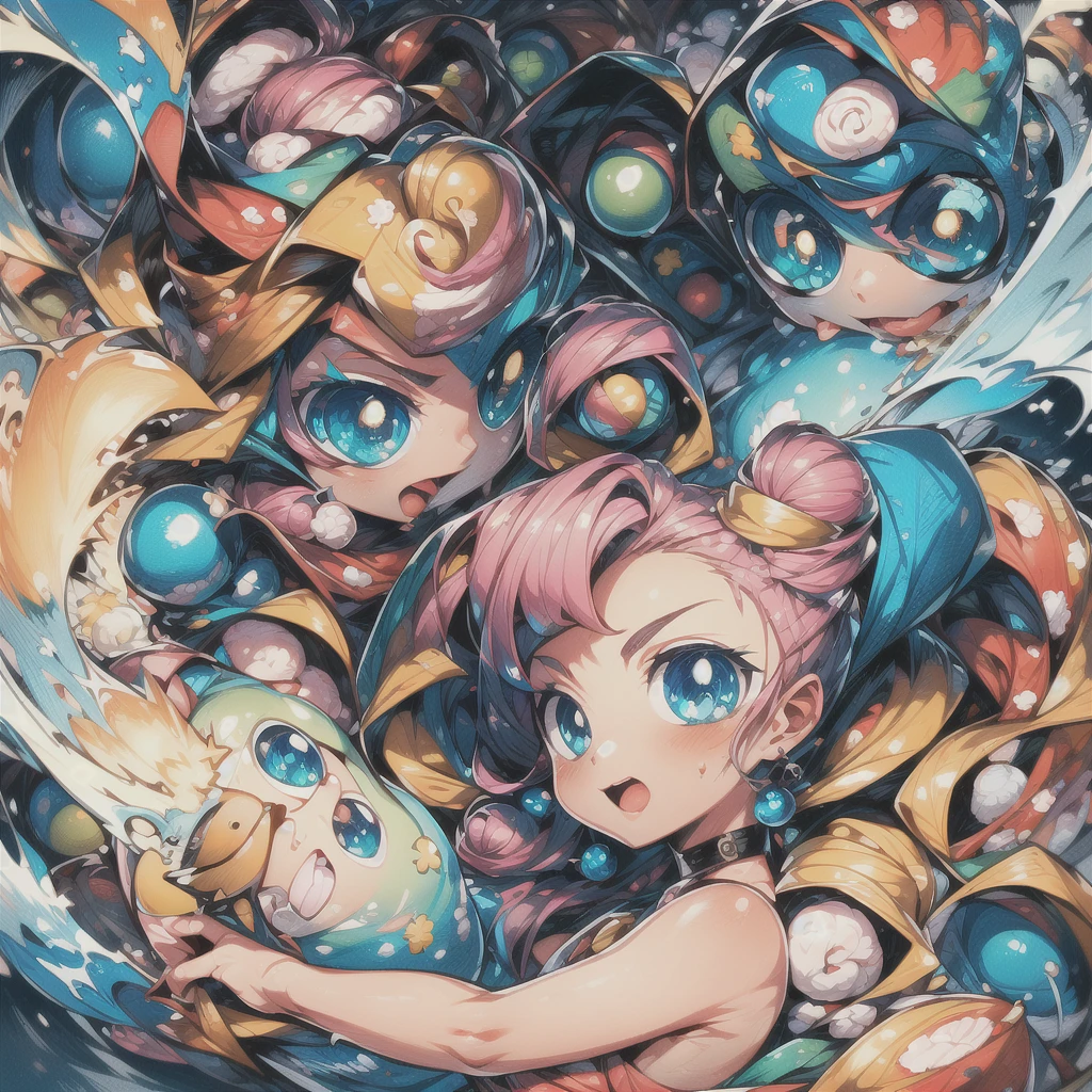 masterpiece,best quality, Jigglypuff girl, girls surrounding, multiple girls