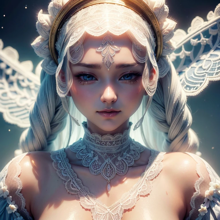 woman\((Made from beautiful and delicate white lace:1.5),doll,Anime Style,,smile,so beautiful,Very delicate,3D \), break ,quality\(8k,Very detailedCGユニットのwallpaper, masterpiece,High resolution,top-quality,top-quality real texture skin,Surreal,Increase the resolution,RAW Photos,最高quality,Very detailed,wallpaper,Cinematic Lighting,Ray-tracing,Golden Ratio\),Dynamic Angle,Macro photography