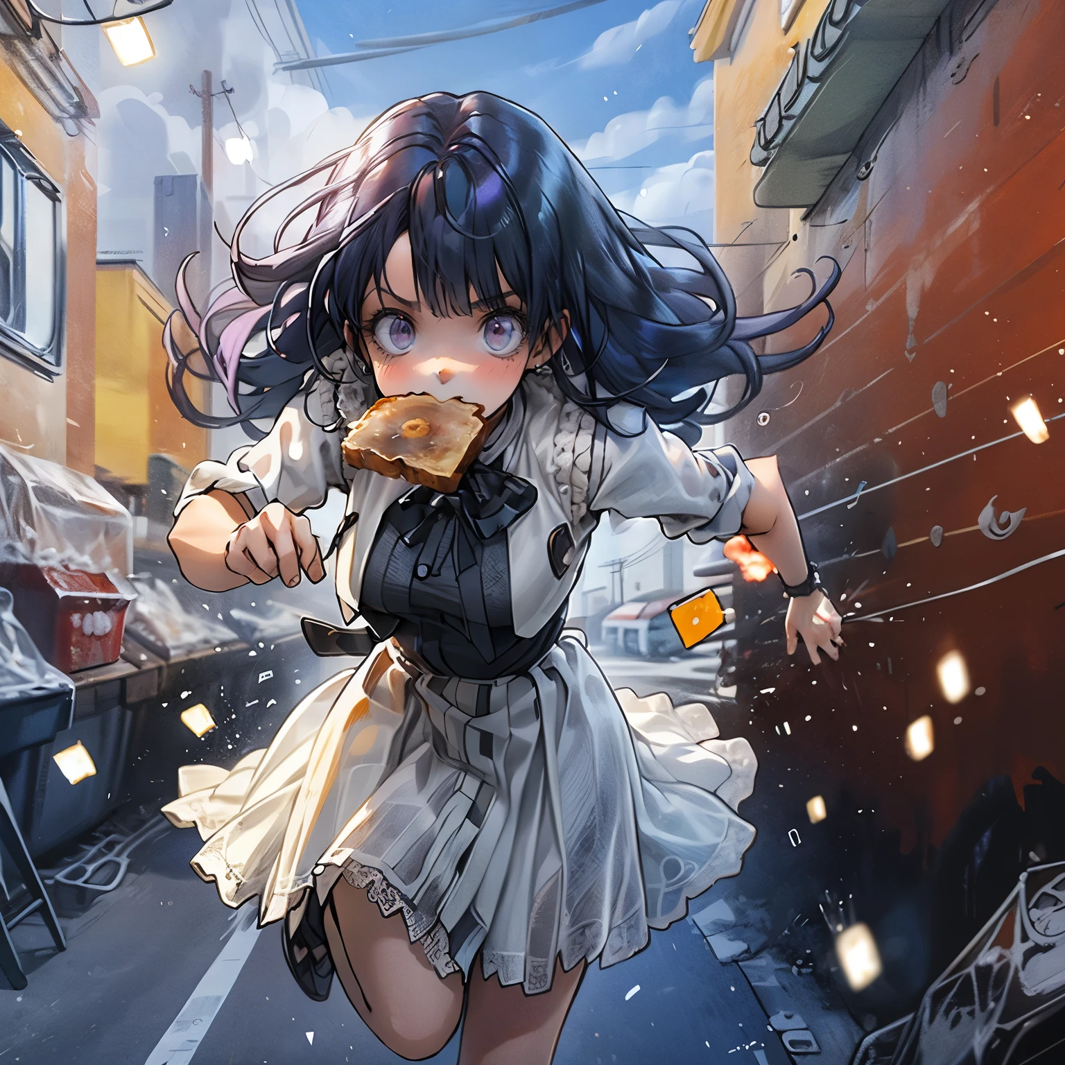 (masterpiece), best quality, 1girl, expressive eyes, perfect face, (purple hair), perfect anatomy, full body, 4k, HDR, full HD, Top quality. Anime style, young woman in white lace dress, long hair, background is moonlit seaside, running. Holding sandals in one hand. Although things didn't go as expected, I'm glad that the sense of speed of "running" was conveyed. You can really feel the sense of desperately searching for someone.