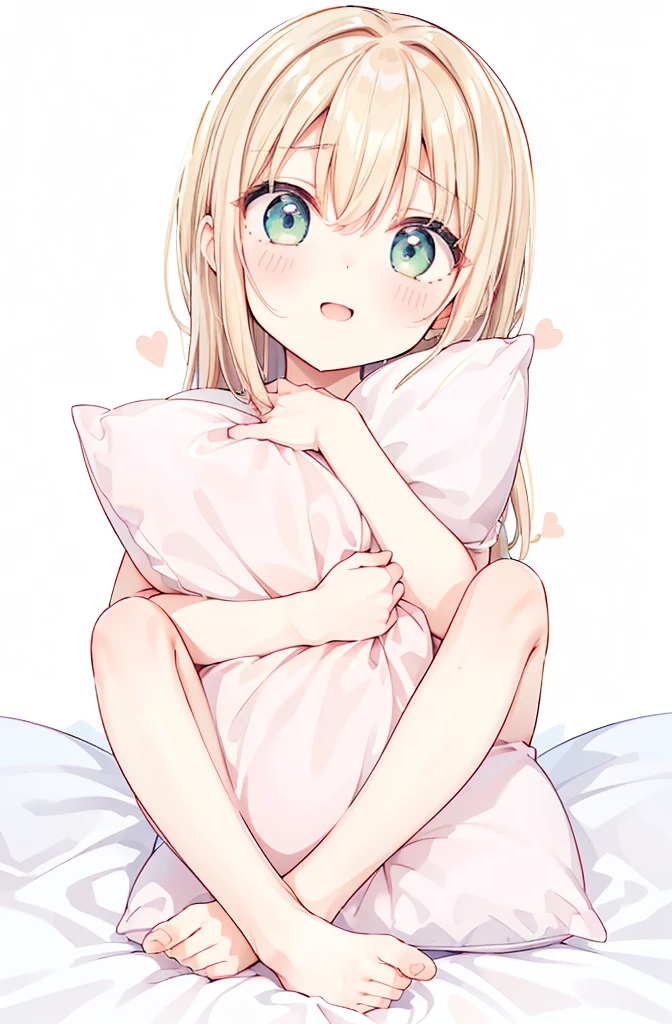 Surprised expression, Big Eyes, The open mouth does not block, Cover your mouth with your open hand, girl, Oversized dress shirt, long sleeve white shirt, Buttons are pressed wrong, Cutting seat, On the bed, barefoot, Small breasts, You can see through the shirt, Bedhead, Ahoge, blush, Surprise Effect, 