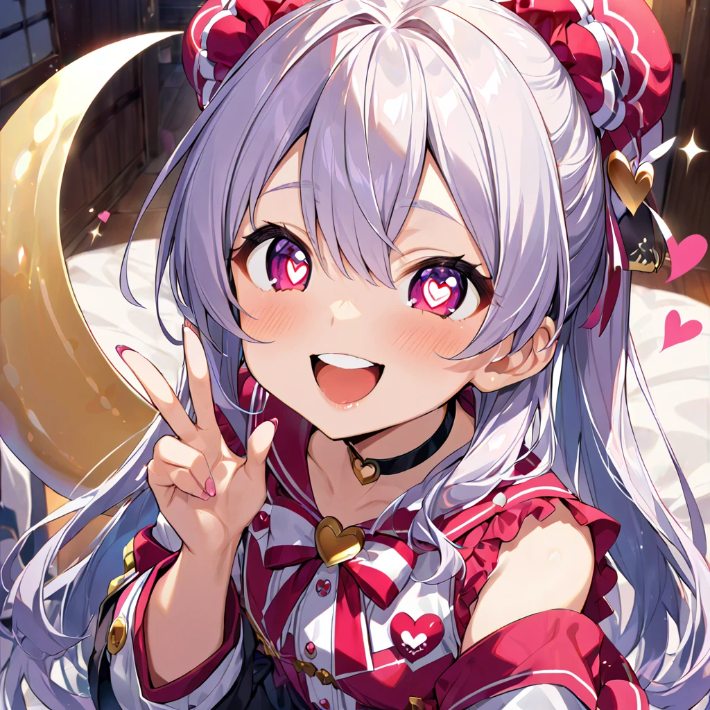hrn_yc Style,1girl,solo,gloves,white gloves,white hair,long hair,choker,earrings,open mouth,v,jewelry,dress,purple eyes,smile,looking at viewer,red dress,breasts,braid,upper body,<lora:mix_XL:0.8>,