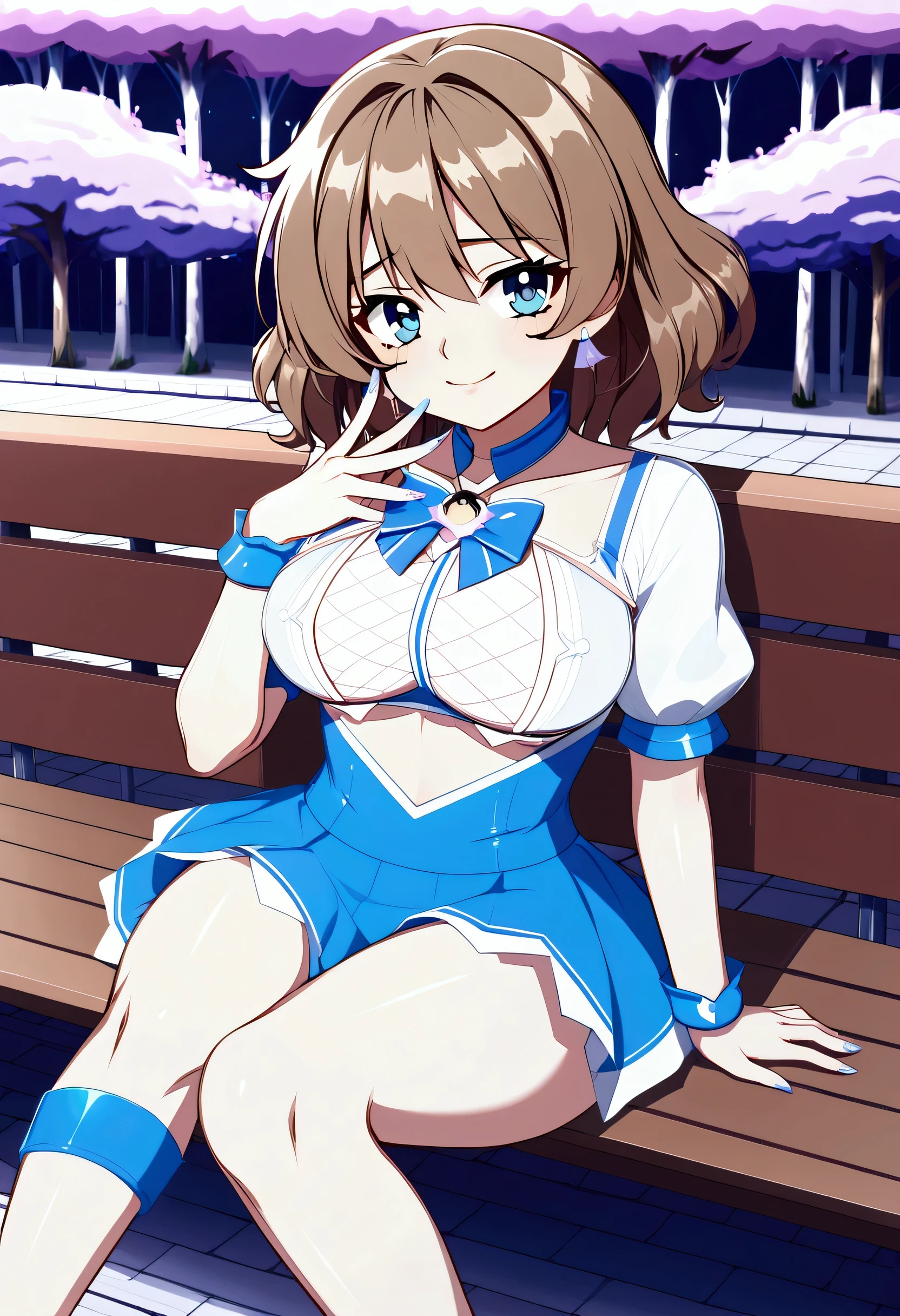 +18, an anime female wearing a white dress and blue ribbon and holding her hands up, 1girl, breasts, solo, thighhighs, cleavage, white thighhighs, looking at viewer, dress, open mouth, bare shoulders, detached sleeves, thighs, bow, holding, white dress, hair ornament, bangs, after sex, +18, a nude anime girl is spreading her legs wide open and cum overflows from the pussy, 1girl, breasts, solo, nipples, medium breasts, embarrassed, light smile, navel, pussy, spread legs, cum, blush, bangs, open mouth, cum in pussy, aatoru, short hair, gradient hair, ahoge, earrings, bracelet, wristband,