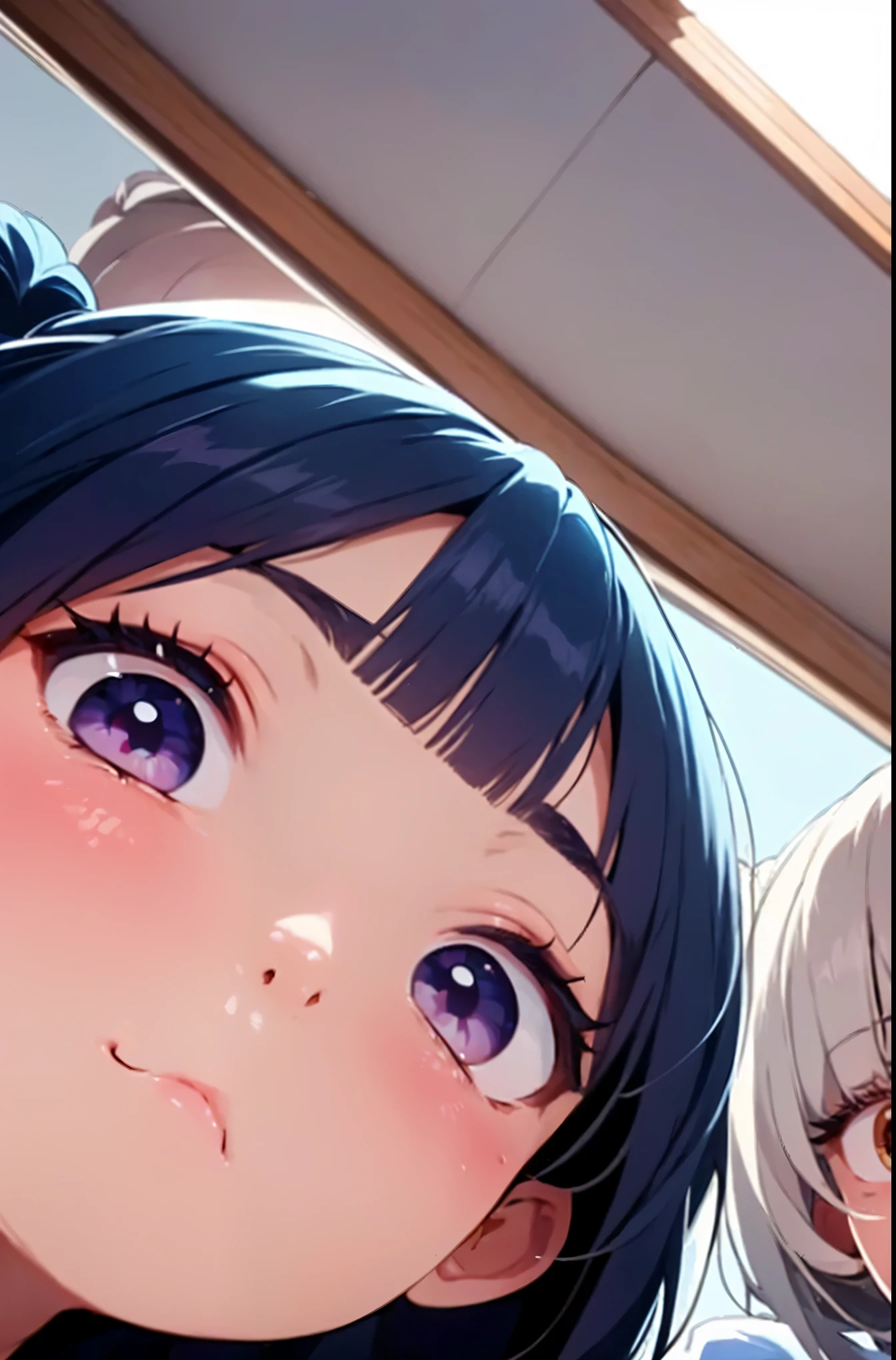 Anime girl with blue eyes and black hair looking at the camera - SeaArt AI