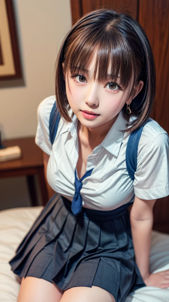 
(8k, best quality, masterpiece, ultra highres, ultra-detailed:1.2) ,A girl lifts her skirt to show her panties,She takes great pleasure in showing her panties to the viewers,(yo,beautiful detailed face,(navy hair-color,wavy-short hair),parallel eyebrows,navy eyes with large irises,blunt bangs,small nose, fresh lips,small breasts),smile,BREAK,white school blouse,Dark blue pleated skirt,red panty,in school,