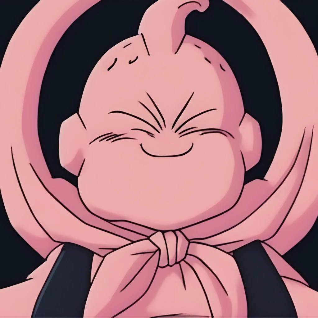 A terrifying humanoid character with a smooth, cone-shaped head, (((Kid Buu))) from ((Dragon Ball Z)), beautiful detailed eyes, beautiful detailed lips, extremely detailed eyes and face, long eyelashes, highly muscular and defined body, dynamic aggressive pose, ready to unleash destructive energy, dramatic lighting, ominous atmosphere, ((anime style)), cel-shaded, sharp details, intense colors, dark shadows