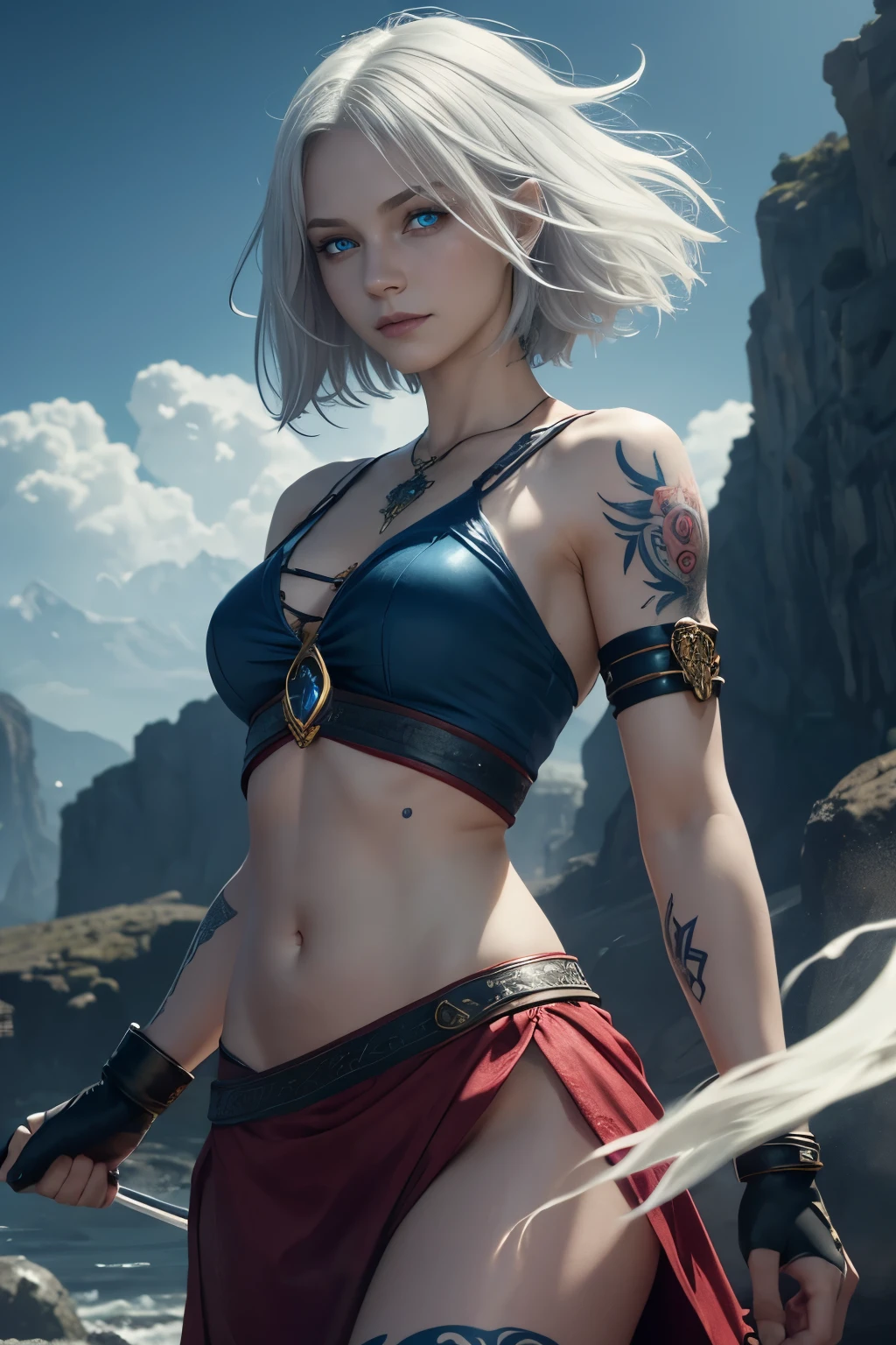 front view, (masterpiece), best quality, expressive eyes, perfect face, warrior woman, sword in left hand, half naked, steel bracelet, silver bracelet, bronze belt, exposed breasts, beautiful vagina, vagina with small soft hairs , woman with very long hair moved by the wind, night light, cloudy sky, dark clouds with lightning, mountain, castle embedded in the mountain rock, waterfall coming out of the castle, beautiful warrior goddess, fantasy, fog, skin wet with sweat, blushing and panting face, provocative look, sexy pose, full female body, oriental mandala tattoos, transparent dresses, skin wet with water, stormy sky, red storm clouds, floating antique clock, beautiful girl with a slight smile, waterfall, lamp, flashlight, no panties, mandala and flower tattoos on naked body, majestic, sense of depth, expressive eyes, perfect face, 8k, (Woman: 1.5), elegant and flexible (athletic build: 1.5), Emerald Eyes (Vibrant: 1.5), Brown Hair (Vibrant: 1.5), UHD, HDR, Cinematic Image, Intricate Details, Ultra Realism, Viridian Tones, Dystopian Palace, Luxurious Atmosphere, Ultra Detailed, Stunning Image, IMAX, Cinematic, Award-winning photography, complex, low aperture (F1.2), dramatic. lighting, cinematographic composition, professional, eroticism, medieval castle embedded in the mountain, night sky, full moon, 1 girl, 18 years old, (legs open), pink lips, well lit, pretty and aesthetic: 1,2), ( 1 girl), extremely detailed, (fractal art: 1.3), colorful, most detailed, beautiful goddess, Caucasian girl with shiny silver hair, full female body, viridian toned colors, metallic colors, enamel colors, long white hair, art style wlop, sakimichan art style, NSFW, run and dodge, fighting pose, beautiful woman warrior in combat, front view, girl seen from the front
war, naked woman, fighting expression, evil smile, open mouth,