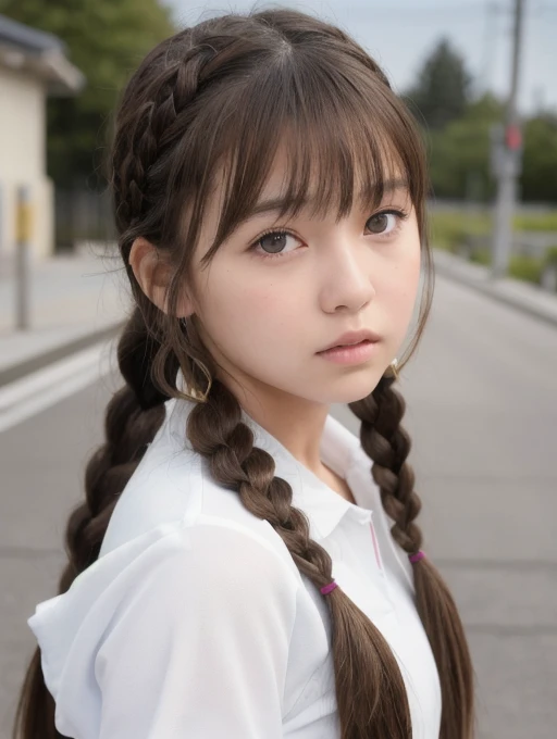 One girl, High resolution, masterpiece, accurate, Anatomically correct, Winner of numerous awards, 最high quality, High-resolution model, High detail, high quality, Retina, Very detailed, Textured skin, Ultra high definition, Brown Hair, bangs, Long Hair, Side braids, Thready hairstyle/hair, Expressive Hair, Female 、Japan&#39;s best idol、Grab the microphone、Singing passionately、Jump High、Dynamic、Voluptuous limbs、Sparkly stage costumes、Lots of exposure、Spotlight、Shout out for support、Live at the Arena、((Sleeveless sailor suit)))、Cute checked mini skirt