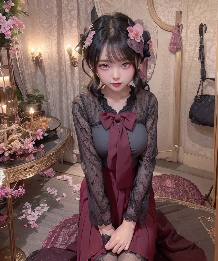 Create an ultra-cute and enchanting depiction of a Japanese female Dracula as a moe character, with detailed and adorable features.

Overall Appearance:

Height: Average height for a Japanese woman.
Body Type: Slim and cute, exuding elegance and a charming atmosphere.
Facial Features:

Skin: Translucent and smooth, with a healthy, glowing appearance.
Eyes: Large and sparkling, with enchanting colors like red or purple. Her gaze is soft and gentle, radiating a kind aura.
Eyelashes: Long and fluffy, enhancing her eye area.
Eyebrows: Thin and cute, giving her face a defined and charming expression.
Hair: Short silver hair, cut in a cute and stylish manner, with a silky smooth texture that catches the light beautifully.
Lips: Pink and plump, with small sharp fangs peeking through. Her smile is innocent and endearing.
Clothing:

Dress: Adorable dresses in black or red, adorned with frills and ribbons to emphasize her cuteness.
Cape: A small black cape or mantle, enhancing her cute and enchanting appearance.
Accessories: Sparkling jewelry and ribbons on her necklaces and rings, symbolizing her adorable charm.
Hands and Fingers:

Hands: Small and slender, with short pink-painted nails.
Fingertips: Soft and warm, adorned with small rings and bracelets.
Feet:

Shoes: Cute flat shoes or loafers, decorated with ribbons and frills.
Feet: Small and adorable, peeking from beneath her dress, adding to her charm.
Distinctive Elements:

Fangs: Small sharp fangs that look cute when she opens her mouth, symbolizing her vampire nature.
Scent: A faint, sweet scent indicating her presence.
Hypnotic Eyes: Her soft, gentle eyes have the power to mesmerize and comfort those who look into them.
Aura: A warm and gentle aura surrounds her, providing a sense of comfort and safety to those around her.