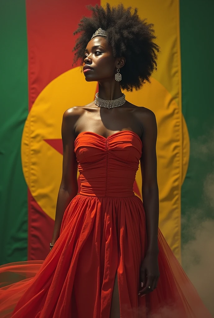 une femme en robe rouge danse sous la pluie, déesse féminine à la peau foncée du tonnerre, Superbe princesse africaine, Reine africaine, Tonnerres, DES RAYONS, Princesse noire africaine, femme africaine, mythologie africaine, Un superbe portrait d'une déesse, beau futuriste