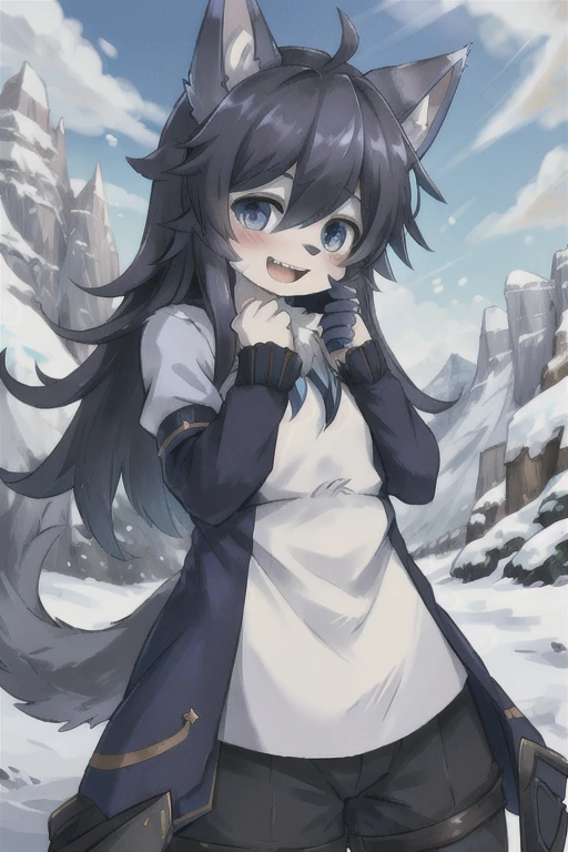 (Boy with wolf ears)　(Blue long hair)　Snow Mountain　Snowstorm　On the Cliff　Kind Face　Laughing