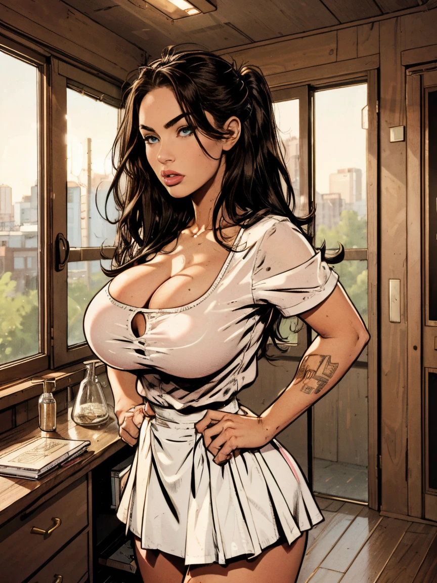 ((1 Girl, Solitary ,Solitary, (masterpiece, permanent, best quality, (word_Sugimoto, black eyes, long hair, Black Hair, permanent), Nail polish, Gold Bracelet, Ruby Earrings)), ((Solitary, 1 female, Pink lipstick, Very detailed, Soft ambient lighting, 4k, Perfect eyes, Perfect face, Perfect lighting, a 1 Girl)), Simple, ((Solitary, (1 female, Pink lipstick), Very detailed, Soft ambient lighting, 4k, Perfect eyes, Perfect face, Perfect lighting, a 1 Girl)), Simple, ((officelady, Black suit, black bodycon skirt, White shirt, Black pantyhose, High heels with black pumps, office, Work, Beautiful woman, Watching the audience, look here, High resolution, Top quality, whole body, (Anime style), Implications, office, Penthouse, Executive Room, Large windows, metropolitan scenery, Sunset, cloud)), document, books, table, shelf, Pen, (((Large Breasts、Breast sagging、Low-cut,Cleavage ,Wide hips,)))((Long legs)),Hourglass figure)),