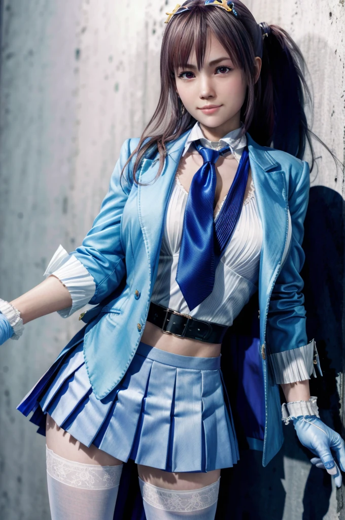 honoka, Blue Blazer, necktie, pleated skirt, a glove, white tights