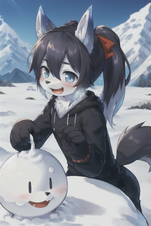 (Boy with wolf ears)　(Long blue ponytail)　Snow Mountain　Making a snowman　Kind Face　Laughing