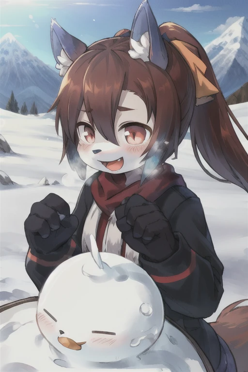 (Boy with wolf ears)　(Long blue ponytail)　Snow Mountain　Making a snowman　Kind Face　Laughing　(Right Arm)　(The right move)