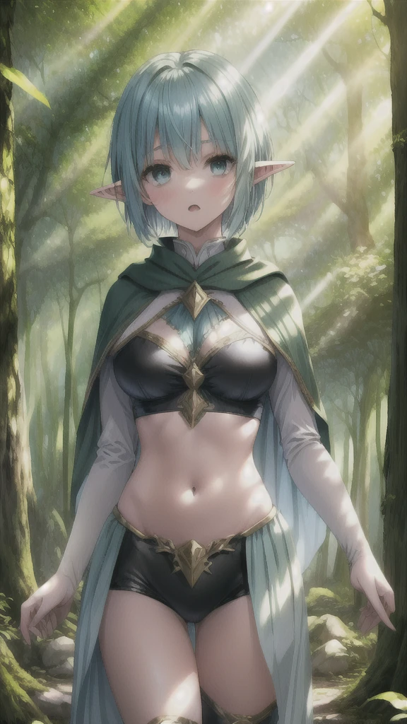 elf, fey, short hair, silver hair, short silver hair, silver eyes, femboy, dress, male, enchanting, fair skin, full lips, full hips