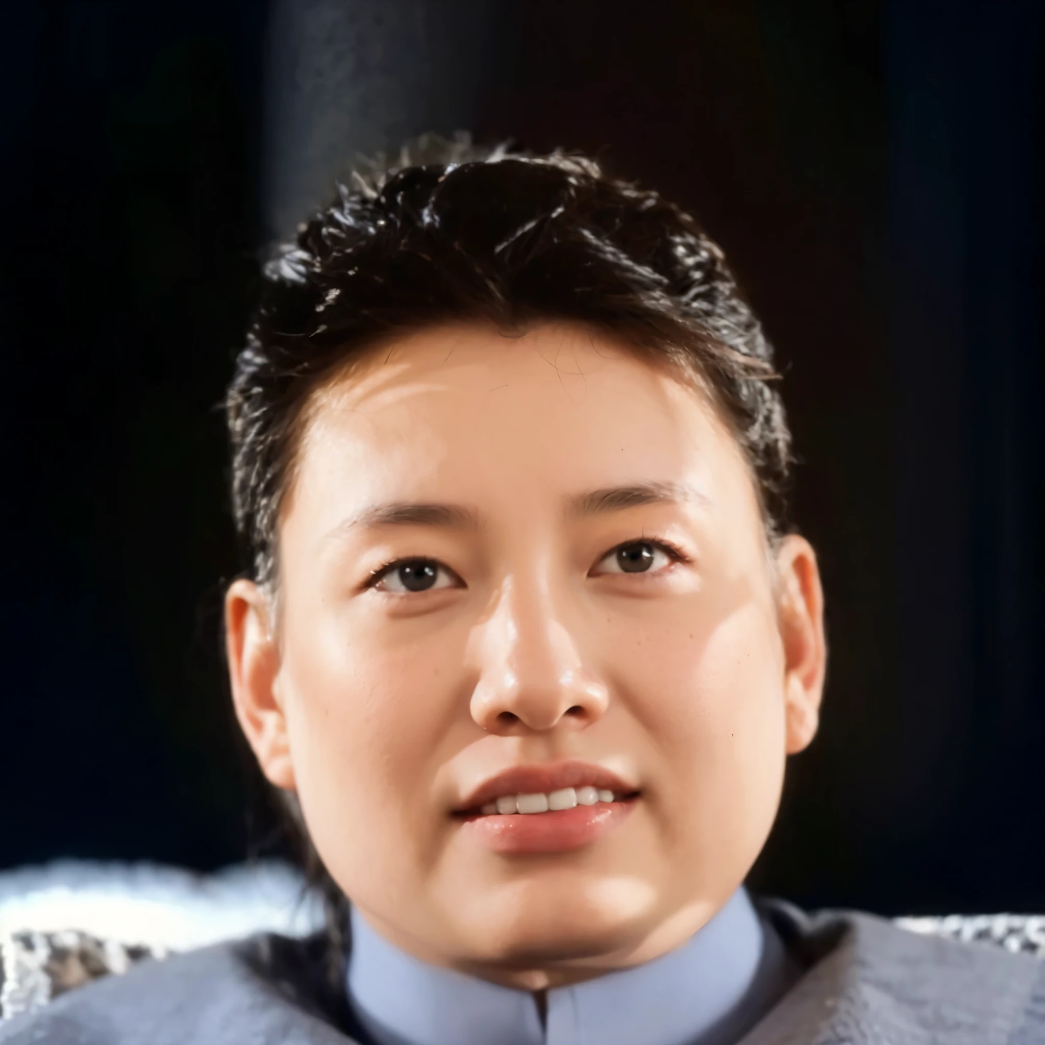 best quality, masterpiece, Asian men,mole, solo, lips, grey_background, mole_under_eye, realistic, upper_body, looking_at_viewer, black_hair, brown_eyes, sweater, forehead,Rough skin,nose, turtleneck, old man, 40 yeas old, <lora:lizhaoji:0.8>