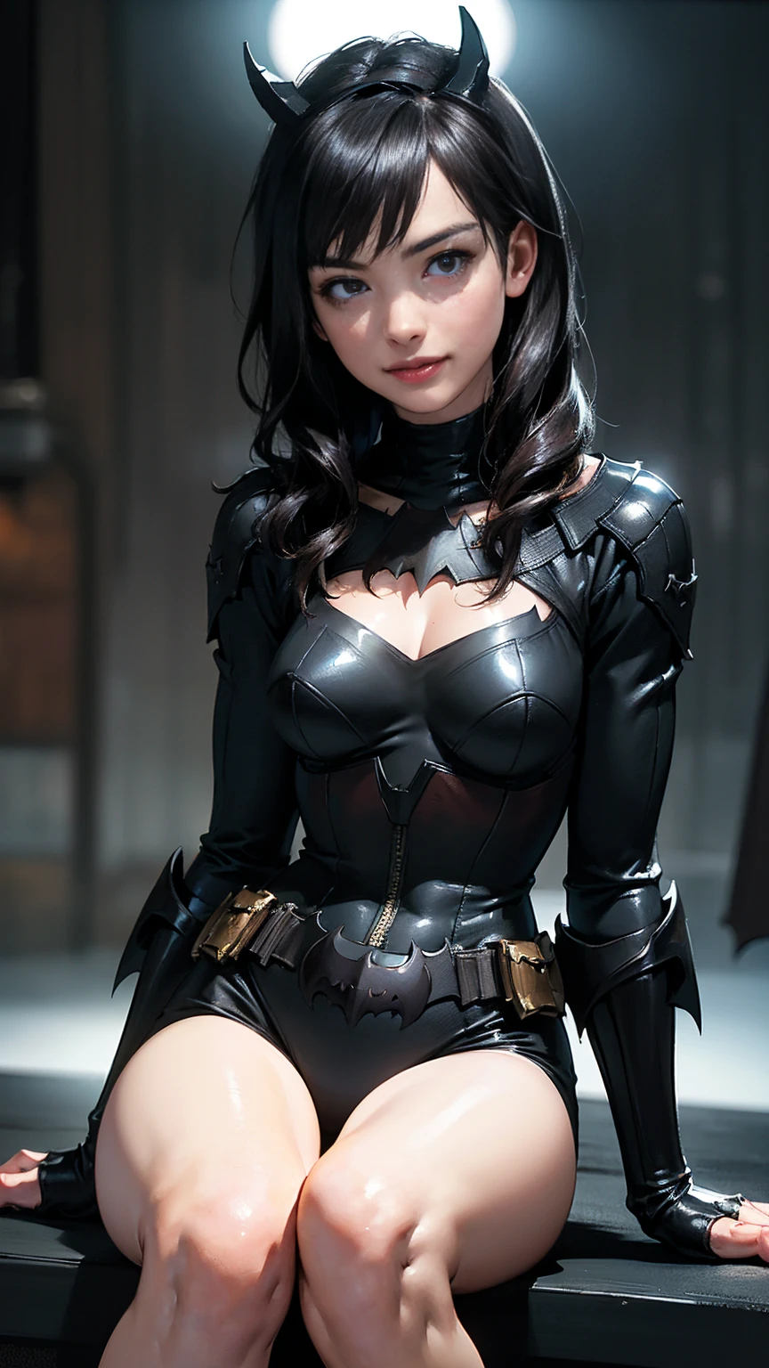 ((masterpiece, Highest quality, High resolution, Realistic, to be born, 16k wallpaper)),a 20s very beautiful face batwoman wearing batman mask, ((Anne Hathaway as Batgirl holding a Batarang)), wearing cyberpunk Batgirl armor with cape, (dynamic pose), no mask, defined muscles, red hair, athletic build, tight costume, very beautiful, ((sexy, small natural breast, cleavage, nippin, camel toe)),  (highly detailed skin: 1.2), serious face, beautiful face, highly detailed skin, skin pores, (highly detailed face:1.1), (highly detailed eyes:1.1), realistic pupils, full face blush, full lips, (perfect anatomy:1.1), (perfect proportions:1.1), (photography:1.1), (photorealistic:1.1), volumetric lighting, dynamic lighting, real shadows, (highres:1.1), sharp focus, (realistic, hyperrealistic:1.4), intricate, high detail, dramatic, subsurface scattering, vivid, polished, sharpened, 35mm, 8k, (((Night photography, Gotham city background)