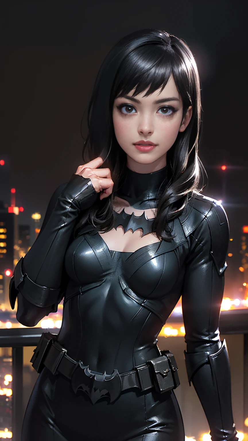 ((masterpiece, Highest quality, High resolution, Realistic, to be born, 16k wallpaper)),a 20s very beautiful face batwoman wearing batman mask, ((Anne Hathaway as Batgirl holding a Batarang)), wearing cyberpunk Batgirl armor with cape, (dynamic pose), no mask, defined muscles, red hair, athletic build, tight costume, very beautiful, ((sexy, small natural breast, cleavage, nippin, camel toe)),  (highly detailed skin: 1.2), serious face, beautiful face, highly detailed skin, skin pores, (highly detailed face:1.1), (highly detailed eyes:1.1), realistic pupils, full face blush, full lips, (perfect anatomy:1.1), (perfect proportions:1.1), (photography:1.1), (photorealistic:1.1), volumetric lighting, dynamic lighting, real shadows, (highres:1.1), sharp focus, (realistic, hyperrealistic:1.4), intricate, high detail, dramatic, subsurface scattering, vivid, polished, sharpened, 35mm, 8k, (((Night photography, Gotham city background)