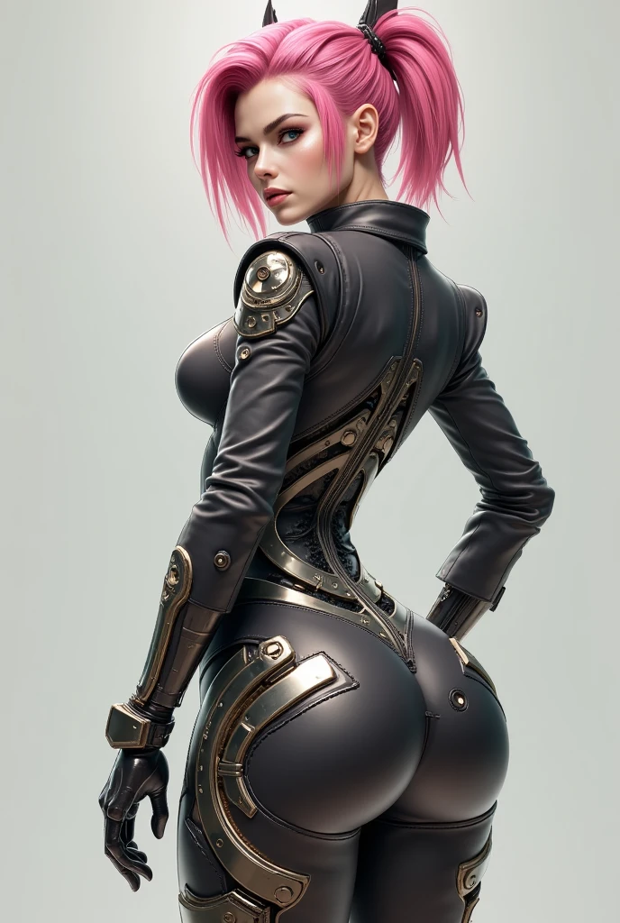 (Best Quality, best resolution), ((perfect Masterpiece), (incredibly Detailed: 1.4), 3D, A Beautiful futuristic Cyberpunk girl, super huge enormously gigantic tits, cleavage showing, tons of tattoos and piercings, short pink hair in a shaved mohawk hairstyle, vibrant moonlight eyes, long detailed eyelashes, arching her back in a sexy seductive slutty pose, her nice big ass facing the viewer, looking back at the viewer, HDR (High Dynamic Range), Satin Apparel, Ray Tracing, NVIDIA RTX, Super-Resolution, Unreal 5, Subsurface Scattering, PBR Textures, Post Processing, Anisotropic Filtering, Depth of Field, Maximum Sharpness and Sharpness, Multi-layer Textures, Albedo and Highlight Maps, Surface Shading, Accurate simulation of light-material interactions, perfect proportions, Octane Render, two-color light, large aperture, low ISO, white balance, rule of thirds, 32K RAW, photorealistic, cherry blossoms blowing in the wind, futuristic cyber City background