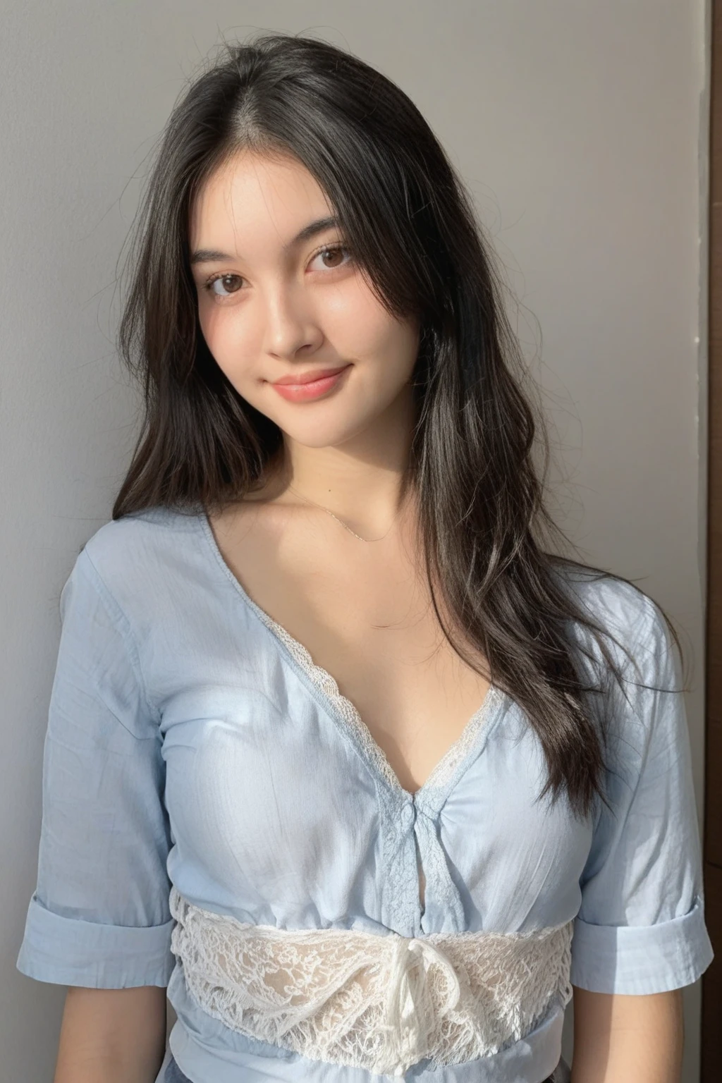 ((Highest quality, 8k, masterpiece: 1.3)), sharp: 1.2, Perfect Body Beauty: 1.6, ((Layered Hairstyles, Small breasts: 1.0)), ((Hands on the seat of a chair, Lifting your hips and leaning forward, Do not sit in a chair)), Angle looking up at a woman from below, (((Rough ponytail))), ((Nipple swelling)), ((Light blue silk dress, Sheer asymmetrical lace dress, Off-the-shoulder dress)), ((necklace)), Earrings, ring, Bracelet, Hair Accessories, ((Beautiful young woman in her 20s)), ((Straight nose)), (Eyeliner), Armpit Hair, Bristles, ((Beautiful Skin)), Wavy Hair, Beautiful attention to detail, Super detailed, Highly detailed face and skin texture, fine grain, double eyelid, Black Hair, Big Ass, Lower Body, Thighs, (((Skinny))), Wet and shiny lips, smile, Blushing, Get a grip on your body, ((Anatomically correct human body)), ((Crisp body shape)), Ribs, clavicle, Protruding skeleton, A face without nasolabial folds, Shyness, Thin eyebrows