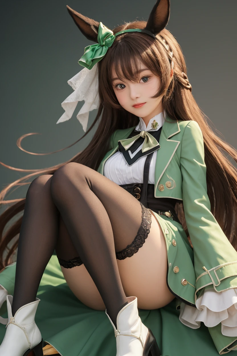 very detailed RAW color photo, (((1 girl))), (((alone))), (((27 years))), ((athletic)), (((very detailed perfect body))), (((small and defined breasts))), (((ultra defined curves))), (((superior quality, 8k, masterpiece: 1.3)), sharp focus: 1.2, (((extremely beautiful girl with perfect figure: 1.4))), ((very thin waist: 1.2)), ultra detailed skin texture, ((smooth and soft skin)), ultra detailed fabric texture, Extremely beautiful face ultra detailed, (((extremely beautiful))), intricate details, ultra detailed, (((she is wearing a short military green jacket with a military skirt with pleats))), ((((extra long straight brown hair))), extremely beautiful, (((extra long mane with bangs))), (hair on the face), (((hair ribbon)), dynamic pose, ((the dress leaves the thighs exposed)), ((ultra detailed legs)), (((ultra detailed waist))), (((very wide hips))), (((very thick thighs))), (sexy), (((extreme hourglass figure))), (((very thick heart lips))), ((red lipstick)), ultra detailed lips, ultra detailed blue eyes, ((angry look)), (((staring at the viewer))), ultra detailed provocative mouth, extremely beautiful seductive lips, ((blushing)), (makeup), (((ultra defined waist))), eye shadow, (full body shot), (military boots)